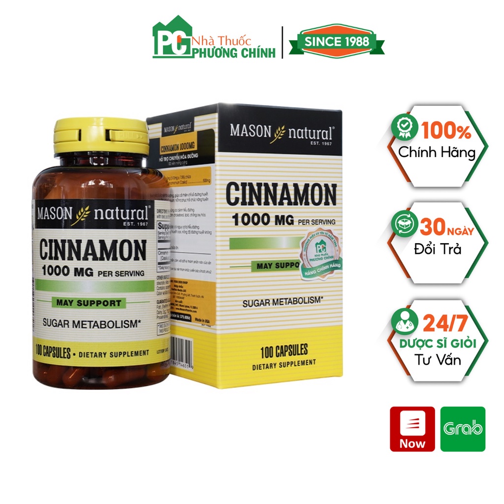 Viên Tiểu Đường Cinnamon Mason Natural - Hỗ Trợ Ngăn Ngừa Bệnh Đái Tháo Đường