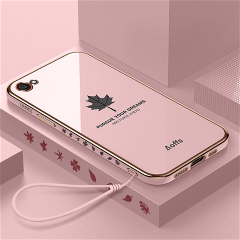 Ốp Điện Thoại Silicon Mềm Chống Rơi Họa Tiết Lá Phong Kèm Dây Đeo Dành Cho OPPO A83