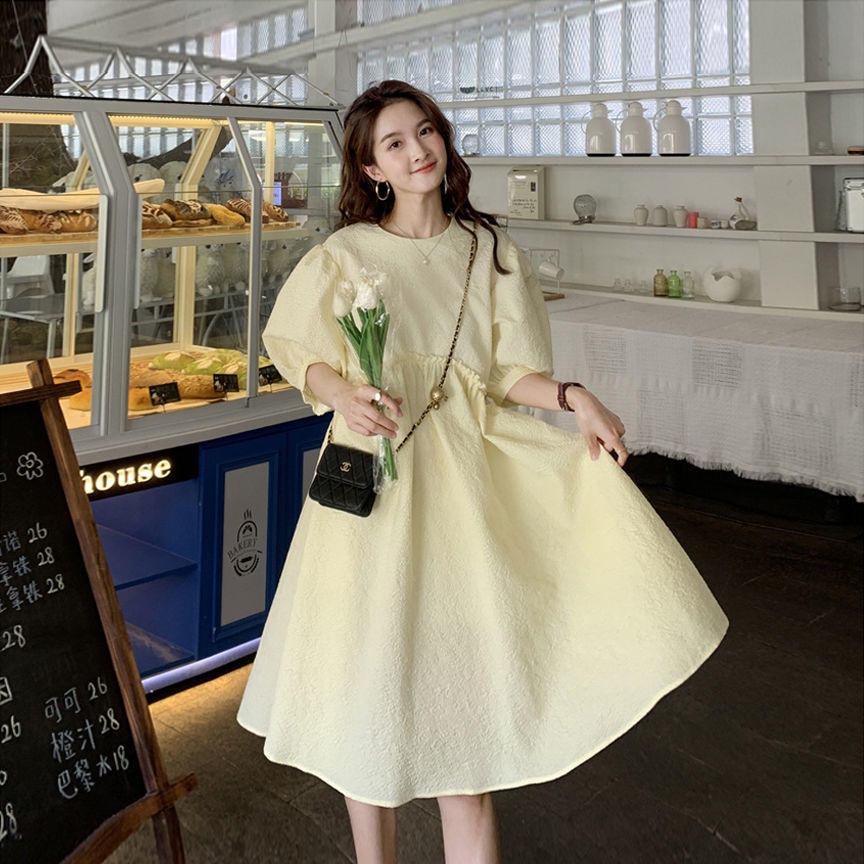 Đầm Công Chúa Tay Phồng Dáng Rộng Màu Vàng Nhạt Phong Cách Hàn Quốc Thời Trang Cho Nữ