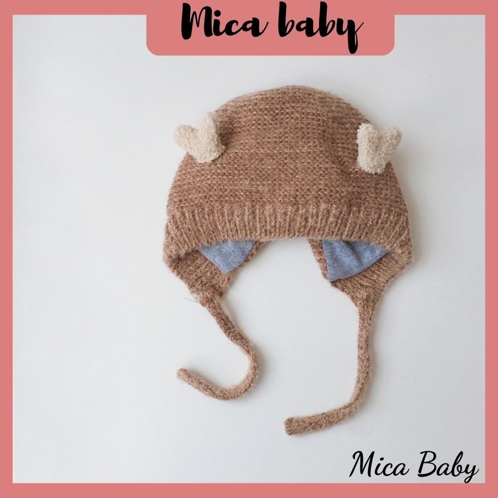 Mũ len cột dây sừng nai nhỏ xinh xắn cho bé Mica baby ML48