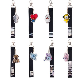 Móc khóa phối dây in chữ và hình BTS kiểu hoạt hình dễ thương cho fan