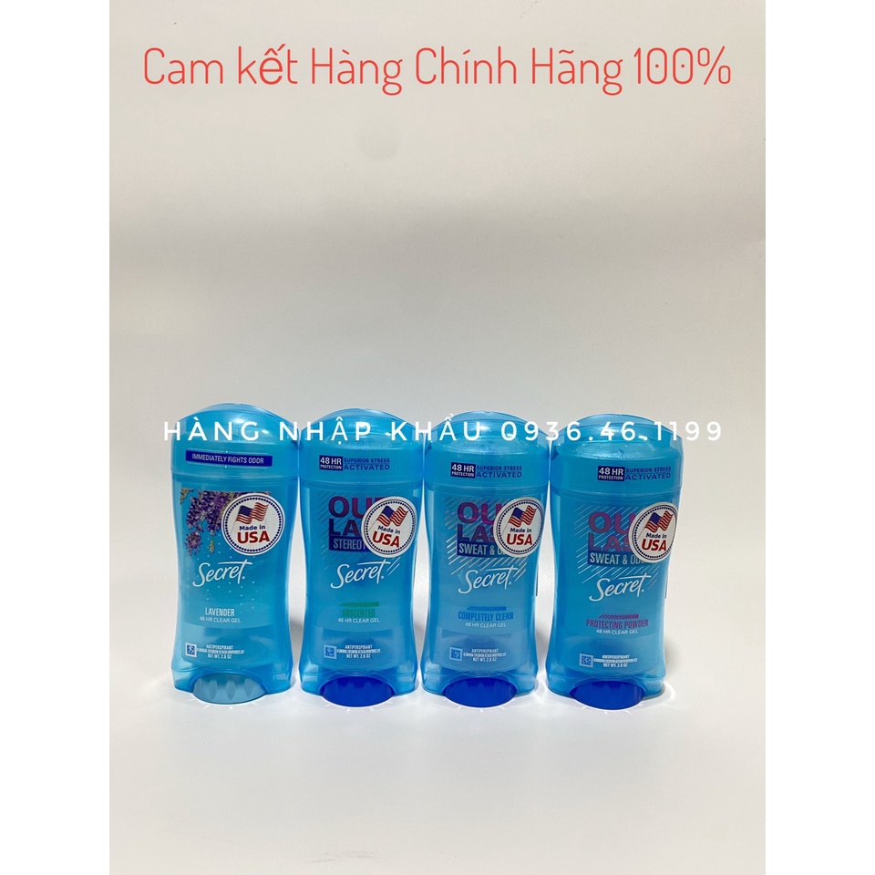 [Auth]Gel Lăn Nách Khử Mùi siêu thơm Secret 48h USA(mỹ) Invisible Solid  73gam