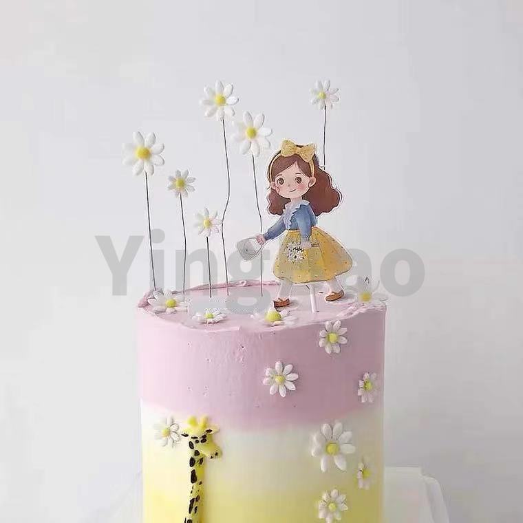 Set 5 Phụ Kiện Trang Trí Bánh Kem Hình Hoa Cúc Dễ Thương