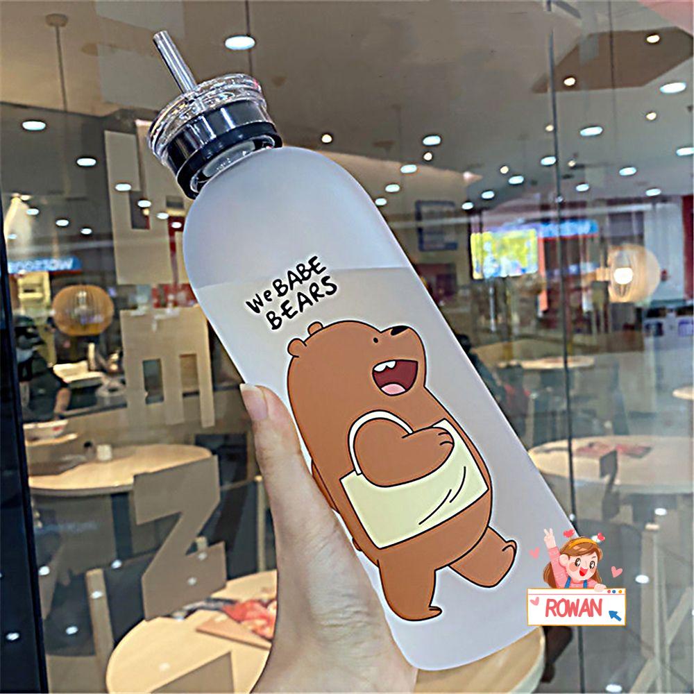 Bình Nước Nhựa Có Ống Hút Chống Tràn In Hình Gấu Hoạt Hình Dung Tích 1000ML