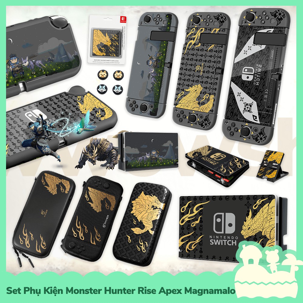 [Có Sẵn VN] Set Phụ Kiện Túi, Case Ốp Dock, Analog Joycon Nintendo Switch & Lite Monster Hunter Rise Apex Magnamalo