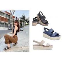 Sandal Nhựa Nữ 2 Quai Ngang, Cao 5 cm, Đi Mưa, Chống Trơn Trượt Brooklyn (Ghi) ViP