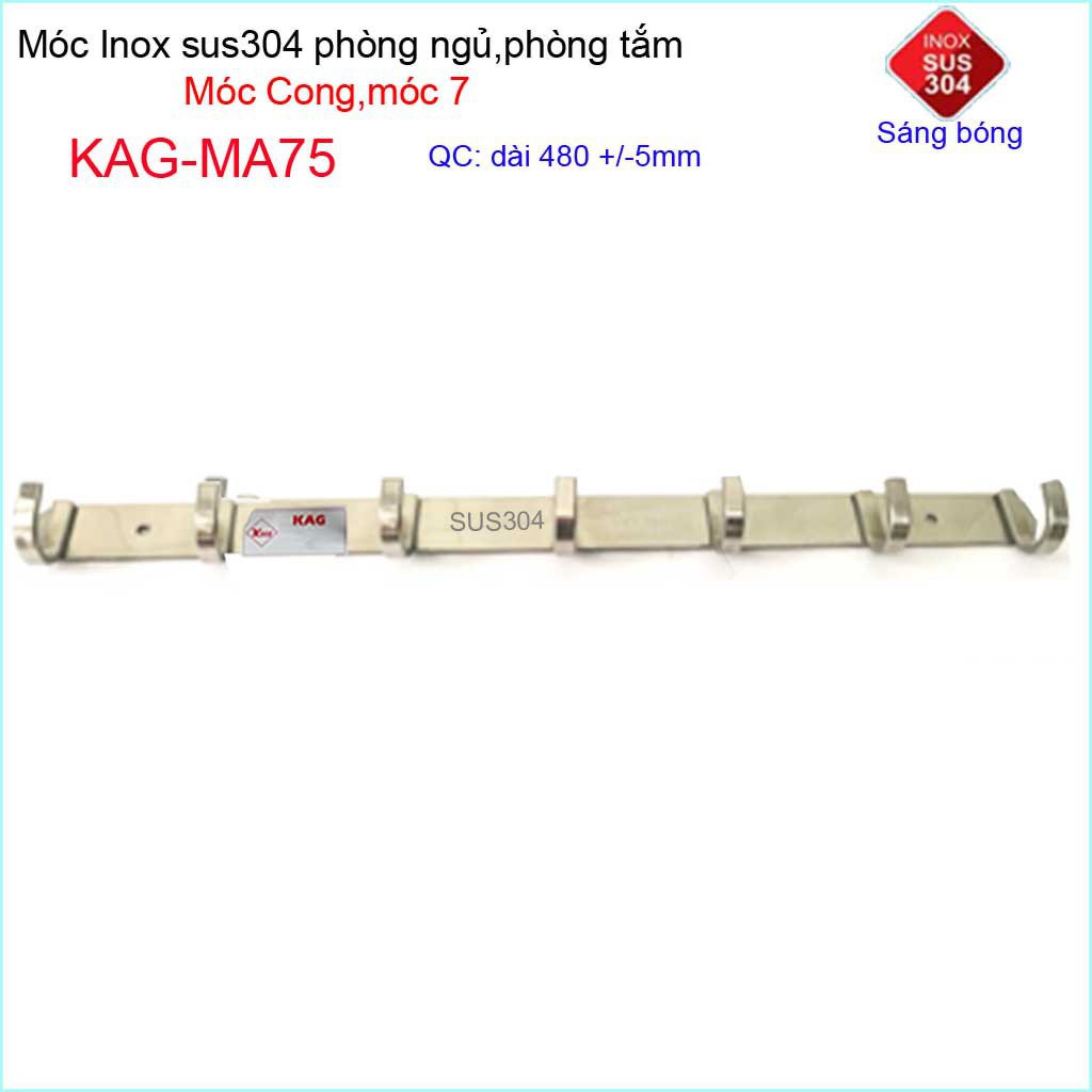 Móc cong treo quần áo inox 304 cao cấp dày, móc Kace 7 móc treo đồ nhà tắm KAG-MA75