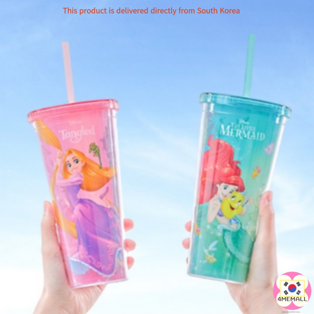 DAISO Bình nước có ống hút dung tích 650ml in hình công chúa Disney