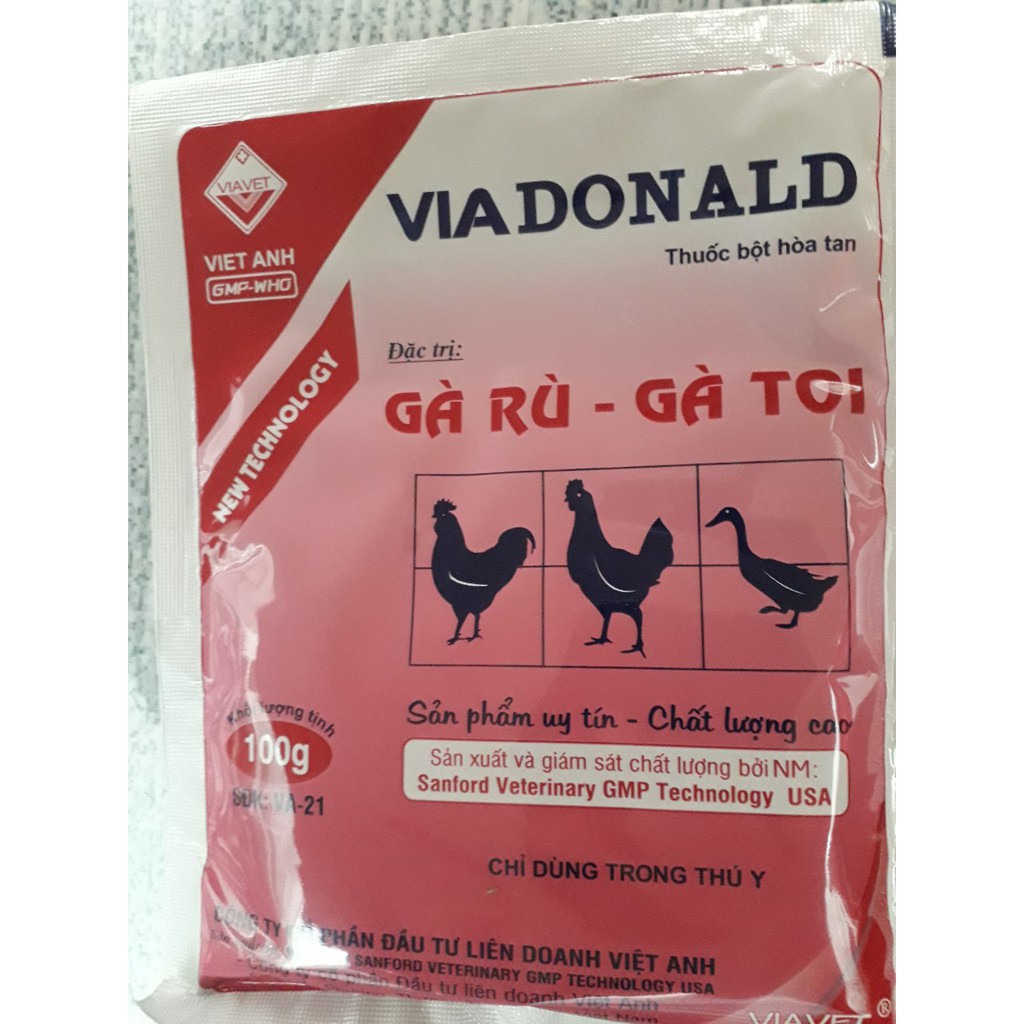 Via Donald 100g. Gà toi, gà rù, xù lông, sã cánh, màu thâm, chướng diều