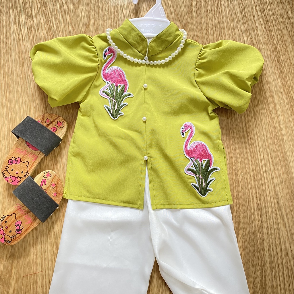 Bộ đồ bà ba bé gái chim hạc xanh bơ 8-28kg Angel Baby Thời Trang Thiết Kế