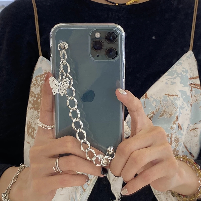 iPhone 13 14 Pro Max Ốp điện thoại phối dây xích hình bướm cho Iphone 6/6s/7/8/7p/8p/X/Xs/11/11prm/12/12prm/12mini