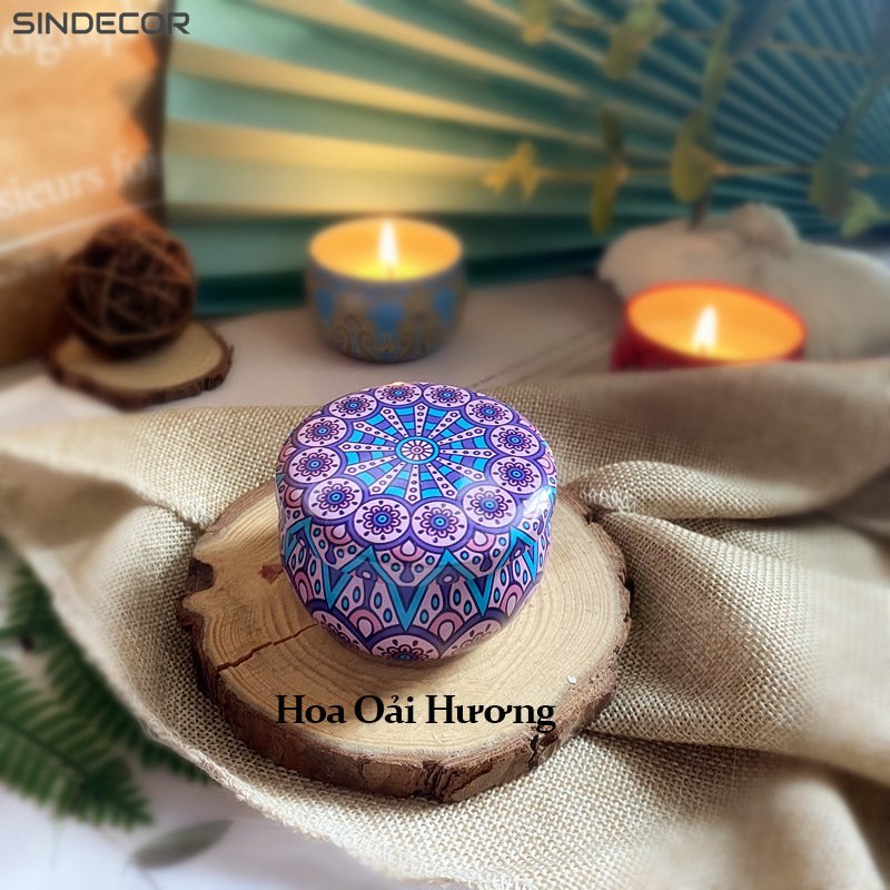 Nến thơm hoa khô - Nến handmade thơm phòng, sáp đậu nành lọ thiếc thơm phòng tinh dầu - Sindecor