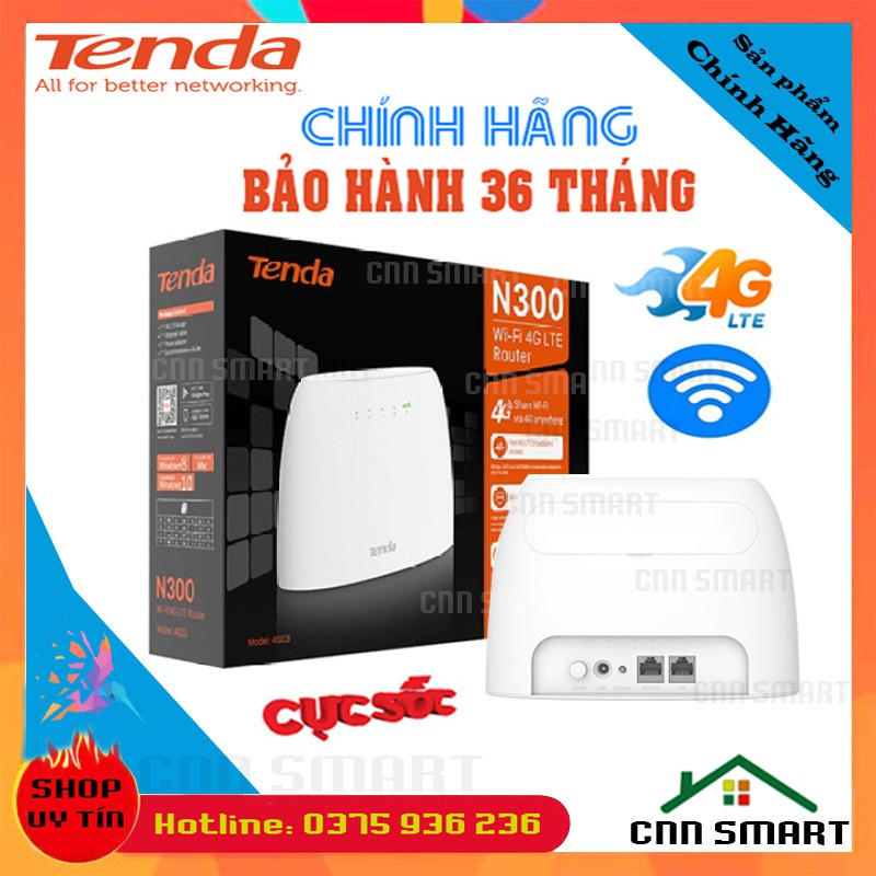 ❣☒Bộ Phát WIFI 4G/ 3G LTE - TENDA 4G03 (1 Cổng LAN + 1 LAN) MIXIE (3 WAN) 4 Râu (Anten) Chính Hãng