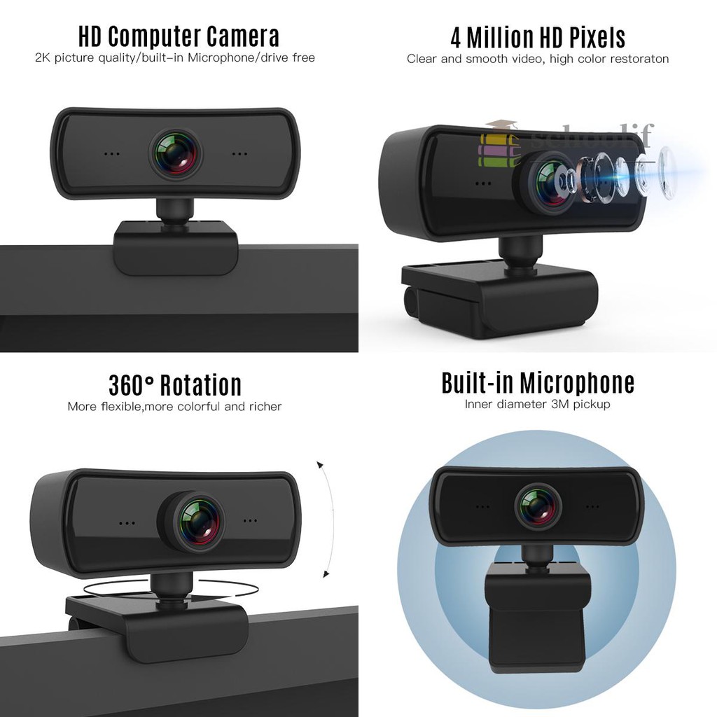 Webcam 1080P HD 2K H.264 chế độ tự lấy nét có thể xoay 360 độ chuyên dụng khi họp qua video