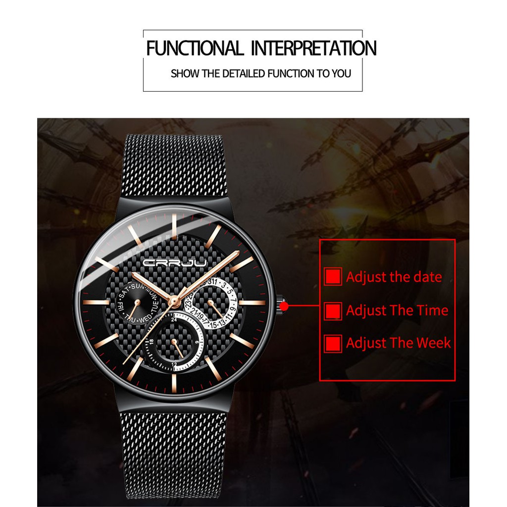 Đồng Hồ Quartz CRRJU 2153G Dây Đeo Tháp Siêu Mỏng Chống Nước Sang Trọng Dành Cho Nam