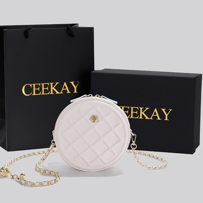🌸Hàng Order🌸 Túi Xách Nữ CEEKAY Da Trơn Dập Vân Dáng Tròn Quai Da Phối Xích Quả Lắc Sang Chảnh Nữ Tính 🌸Hàng Quảng Châu