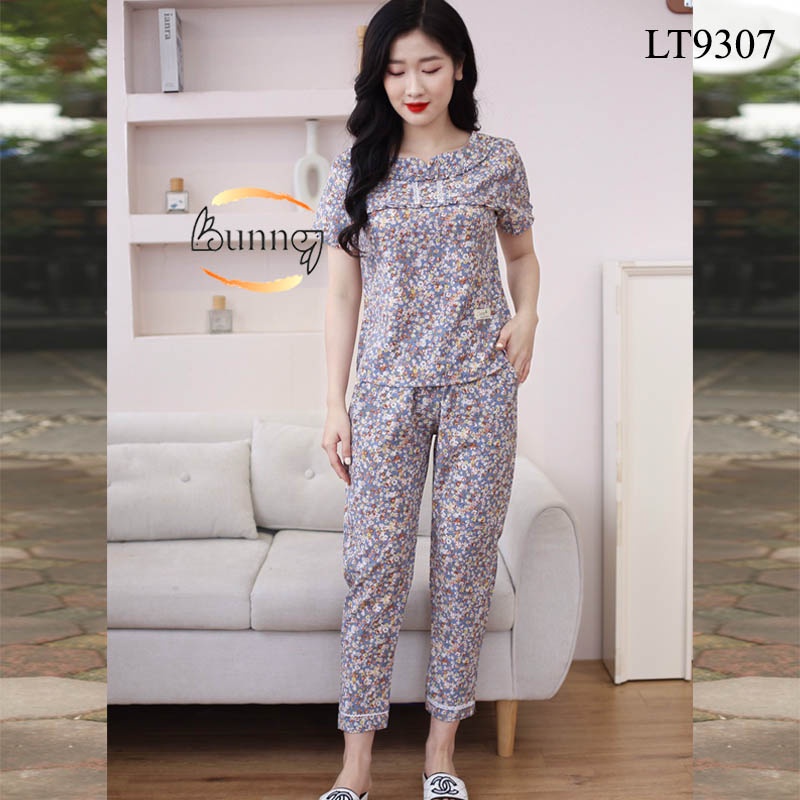 [Bunny] ĐỒ BỘ NỮ MẶC NHÀ CHẤT LIỆU LỤA MỀM MÁT TAY CỘC QUẦN DÀI CỔ BÈO ZEN SỌC