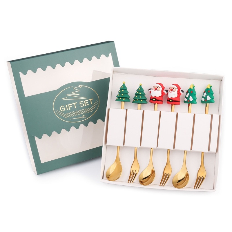 Set 6 Muỗng Nĩa Ăn Kem / Tráng Miệng Họa Tiết Giáng Sinh