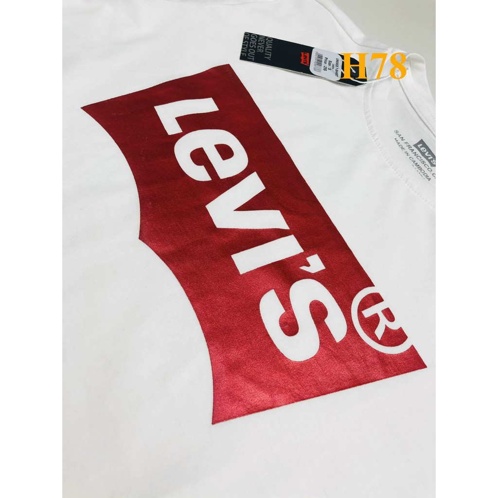 Mã H78: Áo Levi’s xuất dư cambo dư xịn đỏ may mắn và in nhũ , Form to nam nữ mặc chung - Các màu như hình - S