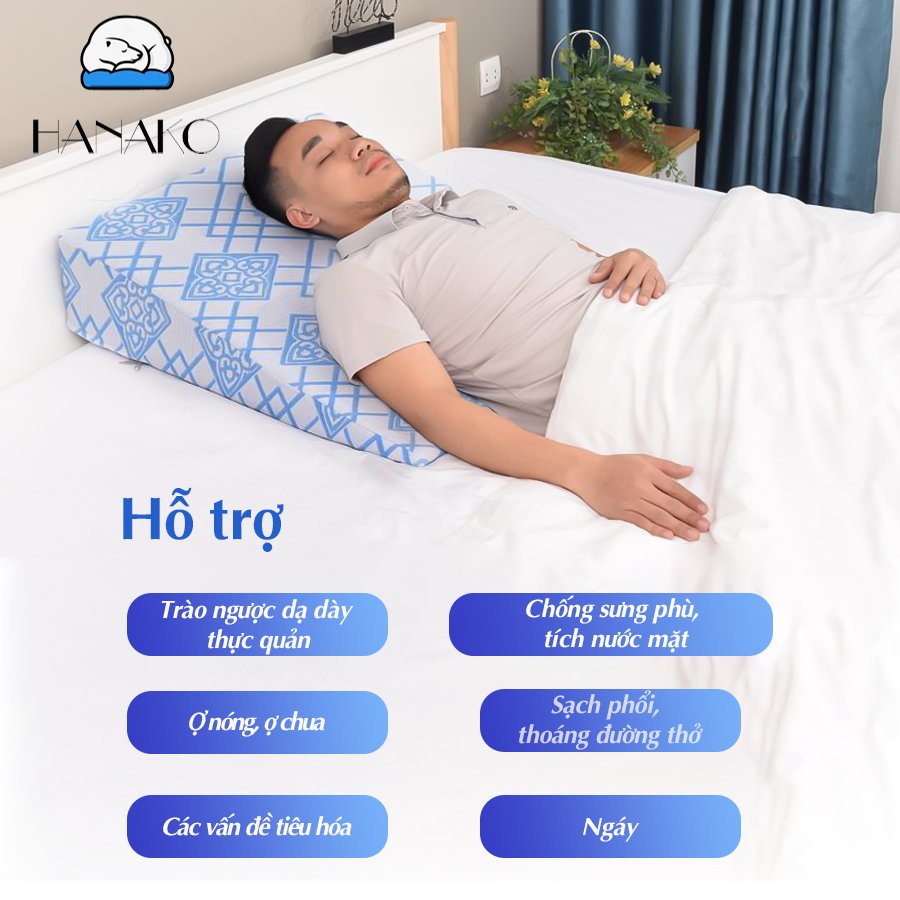 GỐI TRÀO NGƯỢC DẠ DÀY CHO NGƯỜI LỚN HANAKO RẺ NHẤT - CAO 16CM - DÀNH CHO NGƯỜI MỚI BỊ TRÀO NGƯỢC,  LOÉT DẠ DÀY, KHÓ THỞ
