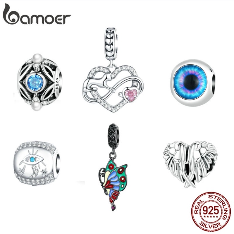 Phụ kiện hạt BAMOER bạc 925 trang trí vòng đeo tay với nhiều hình dạng độc đáo thời trang DIY