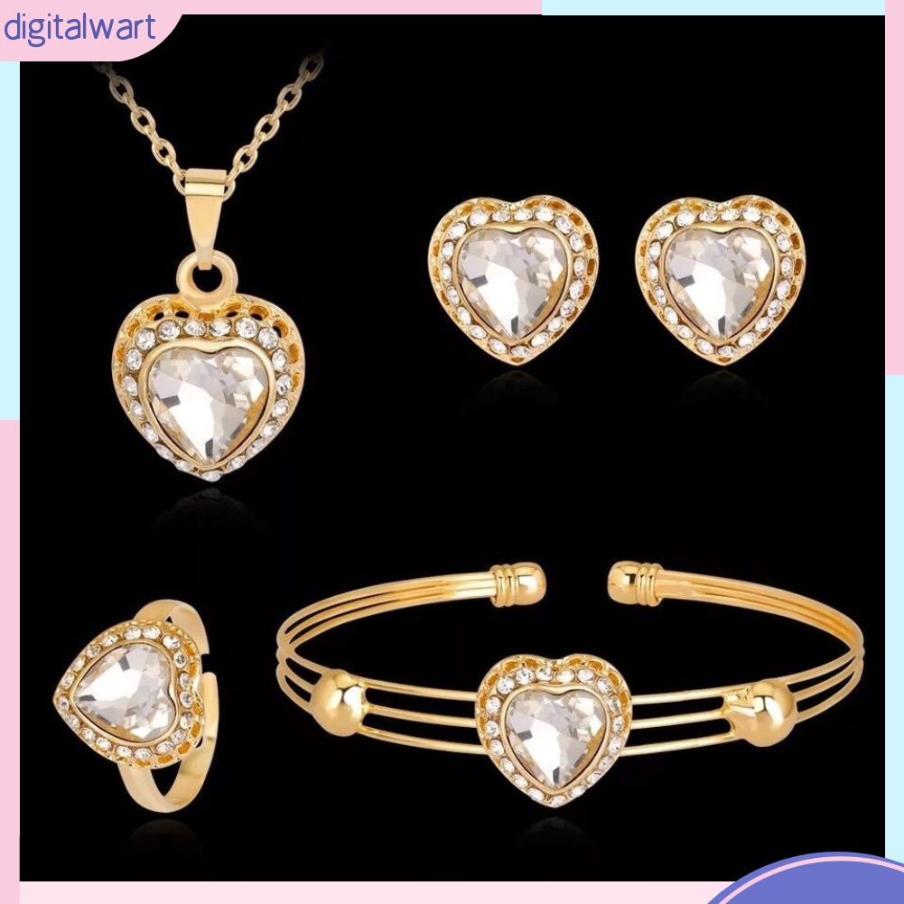 Bộ Trang Sức Mặt Trái Tim Đính Đá Thời Trang Cho Nữ