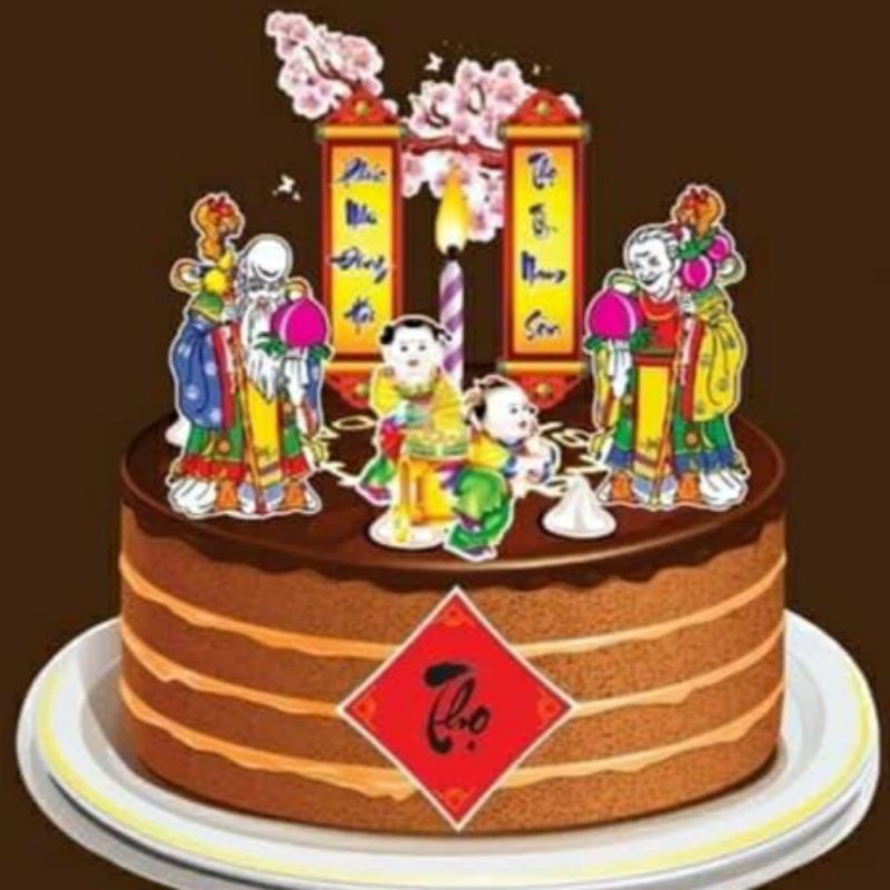 Set cắm Tết trang trí bánh kem, trẻ vui Tết, ông bà thọ mừng năm mới 2022, toppercake