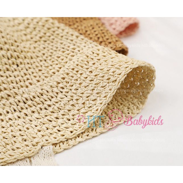 [ HÀNG LOẠI 1 ]  Mũ Cói Kèm Dây Buộc Cho Bé/ Mũ Cói Ajuma Cột Nơ Phong Cách Hàn Quốc