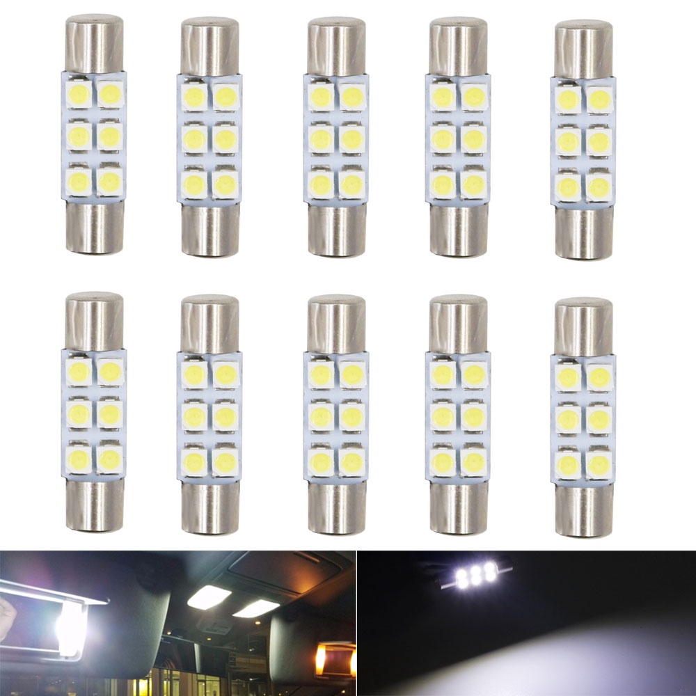 10 Bóng Đèn Led 29mm 6 SMD C5W DC12V Chất Lượng Cao Cho Gương Chiếu Hậu Xe Hơi