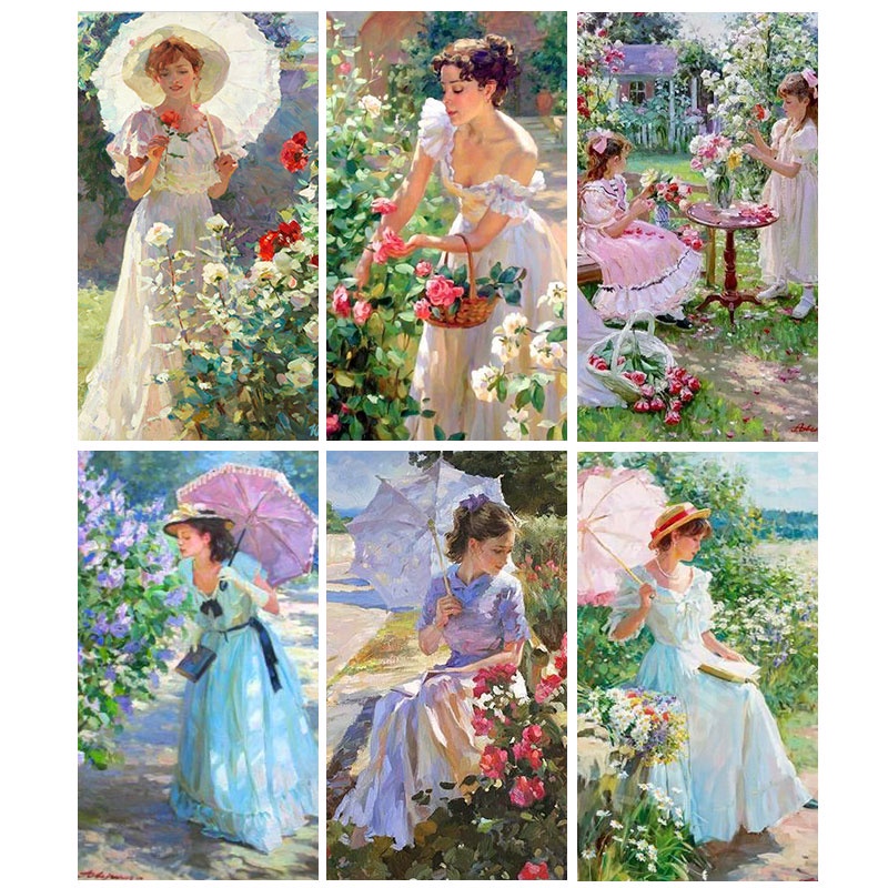 Bộ tranh đính đá 5D họa tiết công chúa và khu vườn độc đáo kích thước 30x40cm DIY dùng trang trí