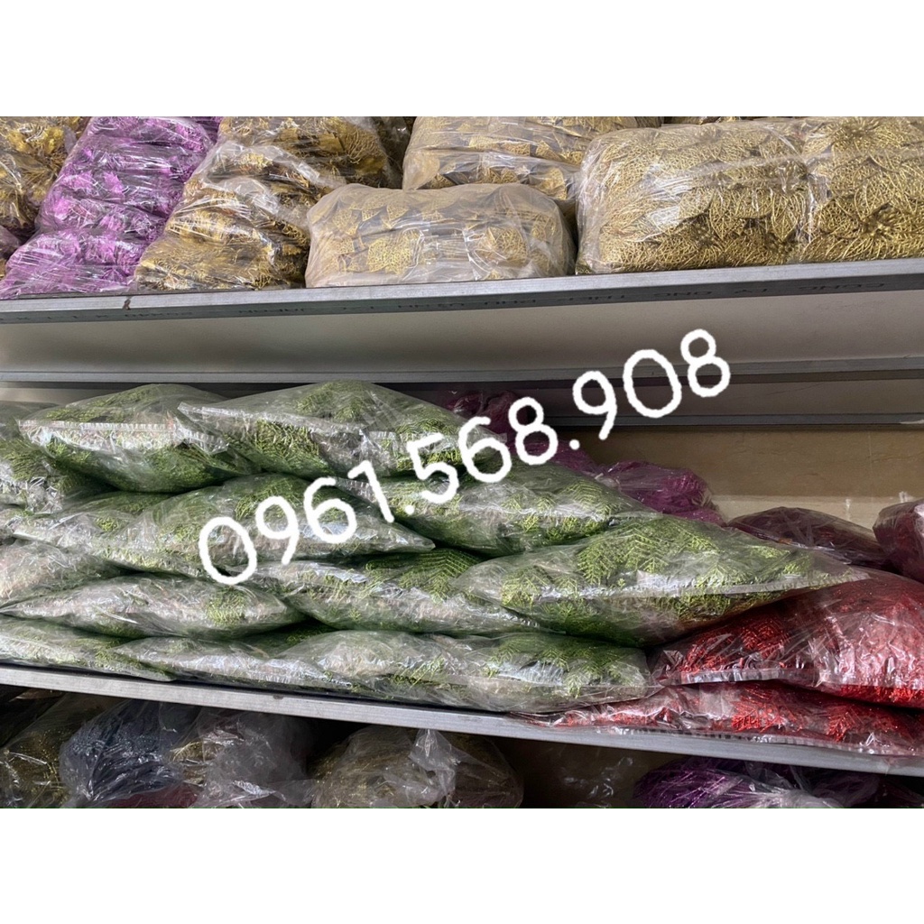 Lá dương sỉ hoa phủ nhũ, kim tuyến trang trí oản tài lộc, tháp bánh, tháp nước | Phụ kiện trang trí