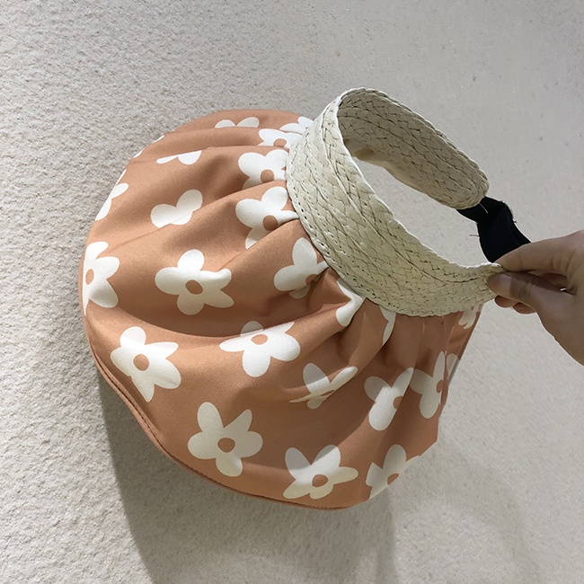 (Hàng Có Sẵn) Mũ Rơm Vành Rộng Hở Đầu Che Nắng Hở Đầu Siêu Nhẹ Chống Rò Rỉ In Họa Tiết Hoa Thời Trang Mùa Hè Cho Nữ