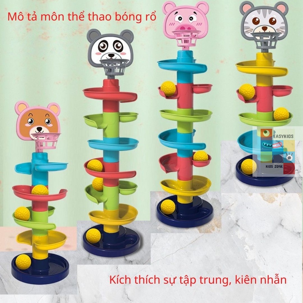 Đồ chơi trẻ em Tháp bóng lăn, cầu trượt thả bóng xoay vòng nhiều 7 tầng 7 bóng EASYKIDS