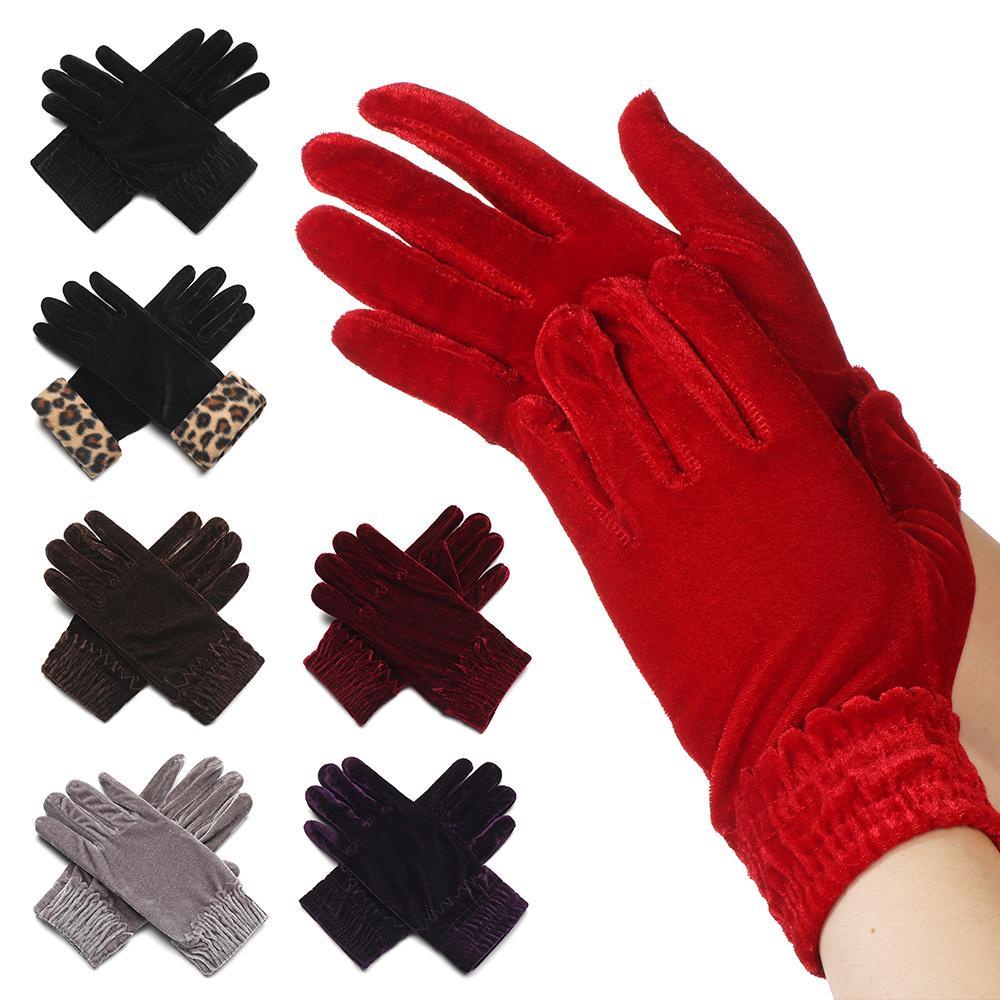 Găng Tay Vải Nhung Màu Trơn Thời Trang Thu Đông Dành Cho Nữ