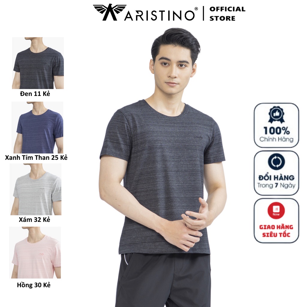 Áo Thun Nam Ngắn Tay ARISTINO ATS041S2 Phông T-Shirt dáng suông vừa kẻ ngang 4 màu lựa chọn vải cotton cao cấp mềm mạI
