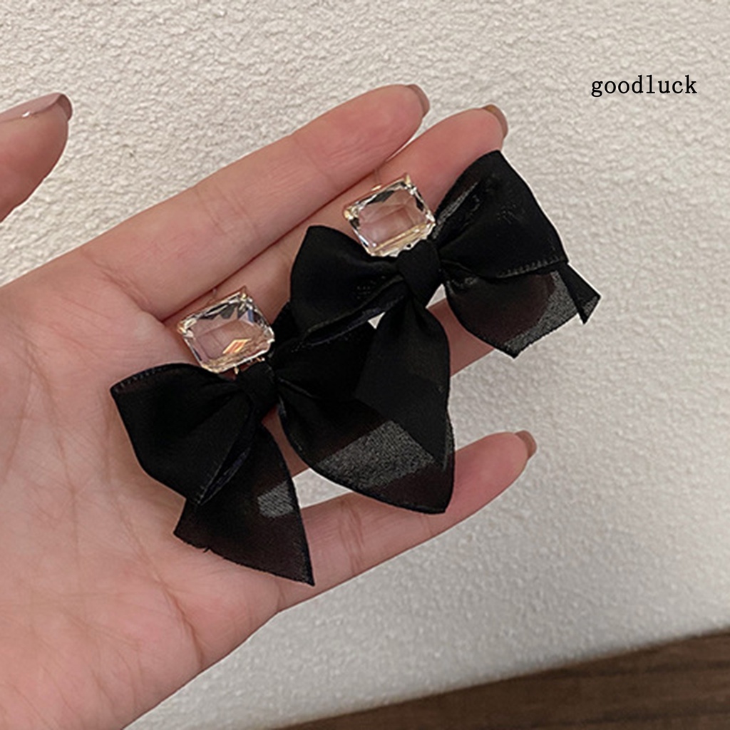 1 Đôi Khuyên Tai Dáng Dài Đính Nơ Vải Ngọt Ngào Dễ Thương