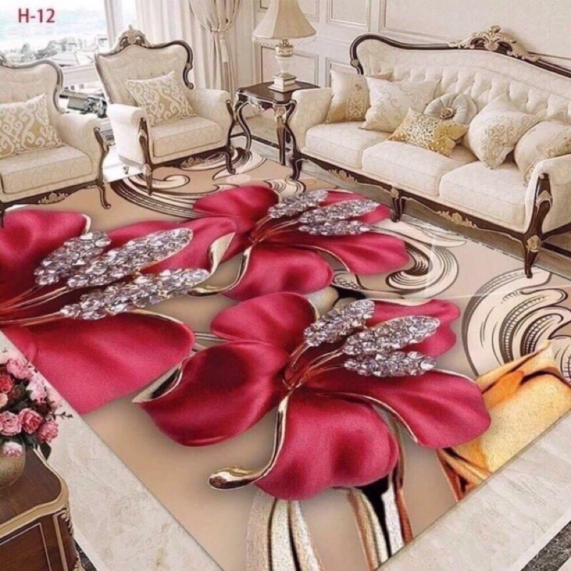 Thảm trải sàn bali 5D mẫu hoa nhiều màu sắc 1m6x2m3