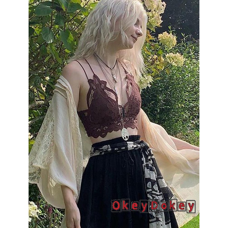 Áo Hai Dây Cổ Chữ V Hở Rốn Màu Trơn Phối Ren Gợi Cảm Thời Trang Cho Nữ