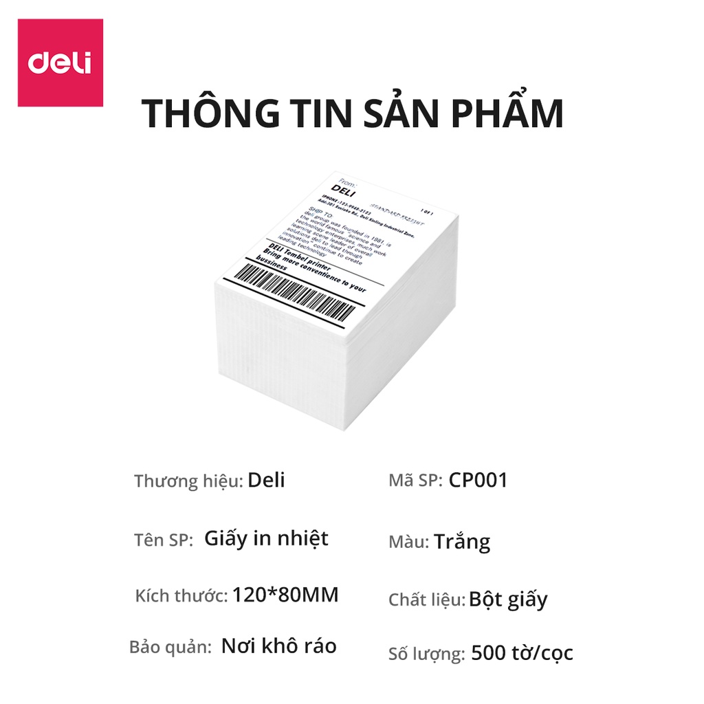 Tệp 1000 Giấy In Nhiệt Tự Dính Deli - 3 Lớp Size A6 A7 80x120 Cho Đơn Hàng Thương Mại Điện Tử, Mã Vạch, Hóa Đơn