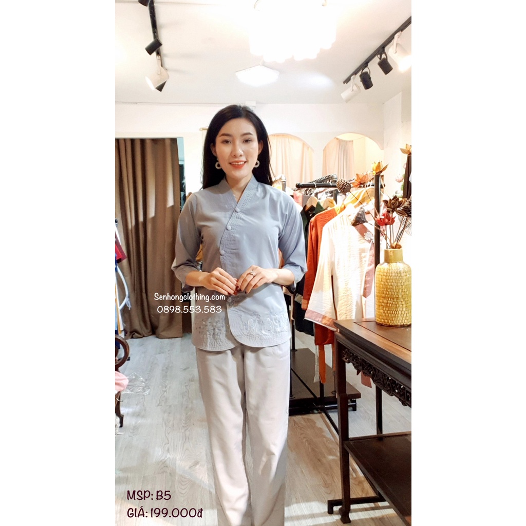 ĐỒ BỘ PHẬT TỬ # set quần áo đi chùa vải Kate nhẹ mát # đồ lam nữ thêu hoa cỏ nhẹ nhàng