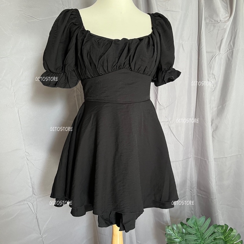 VÁY ĐEN  TAY PHỒNG BO EO XẾP LY NGỰC - GD235