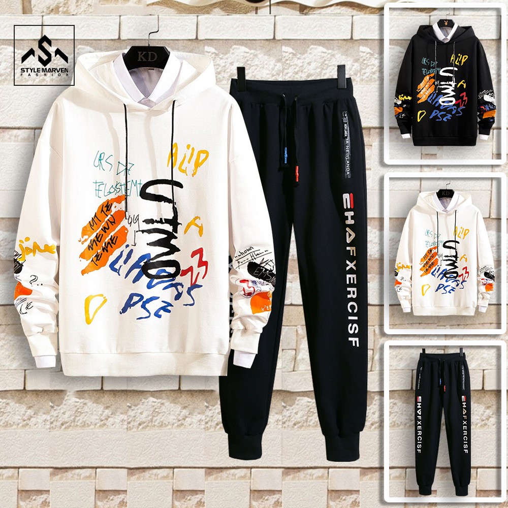 Bộ nỉ nam nữ thu đông STYLE MARVEN áo hoodie phối quần jogger trẻ trung - SET NAM 90000145