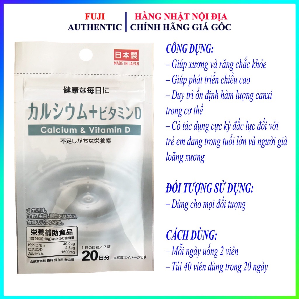 Viên uống canxi calcium & vitamin d gói 20 ngày nhật bản - ảnh sản phẩm 1