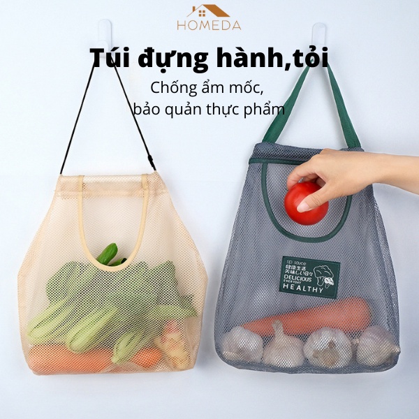 Giỏ đựng đồ, Túi đựng hành tỏi rau quả treo tường mặt lưới thông thoáng tiện dụng đa năng cho nhà bếp HOMEDA