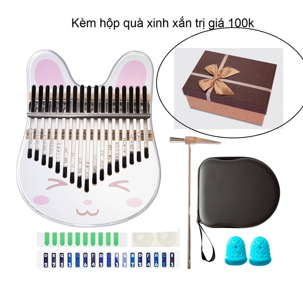 Đàn kalimba trong suốt pha lê BX001S 17 phím Tonic hình thỏ hồng nháy mắt - Fullbox Hàng chính hãng