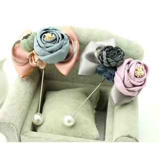 Cài áo Hoa Hồng bằng vải lụa handmade mã 13