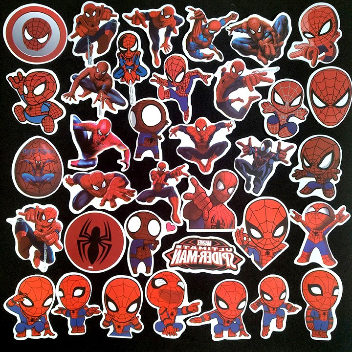 Miếng dán Sticker nhân vật Spider man (người nhện) trọn bộ 35 hình - In rõ ràng sắc nét khó tróc