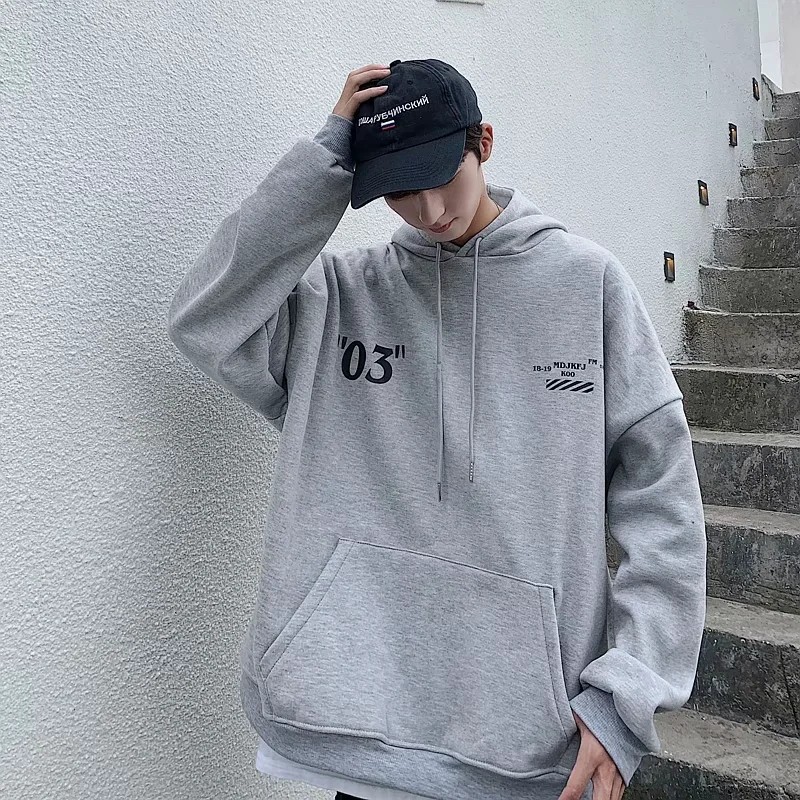 Áo hoodie &quot;03&quot; thiết kế form rộng unisex phong cách năng động