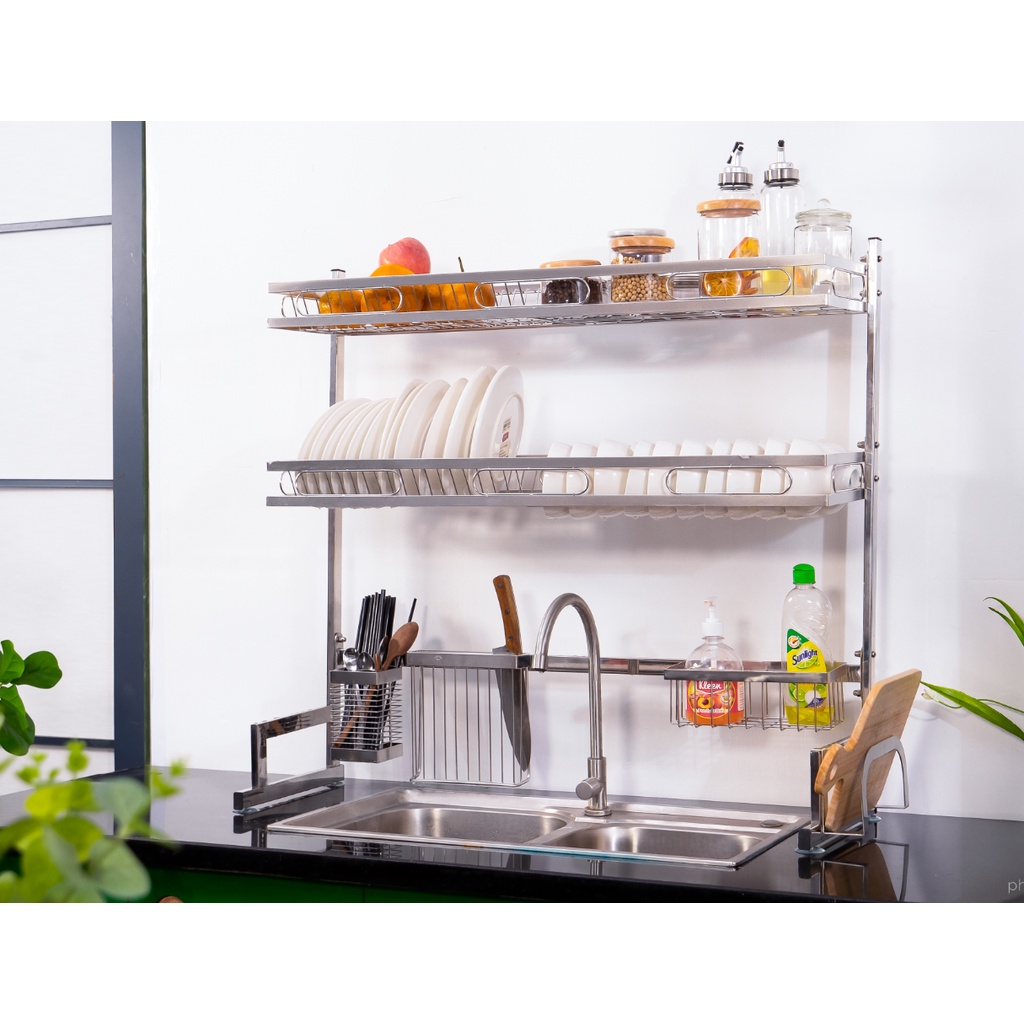 Kệ Inox Úp Chén Bát Nồi 1 Tầng 2 Tầng FOODCOM Liền Khối Chắc Chắn Tiện Lợi Đa Năng