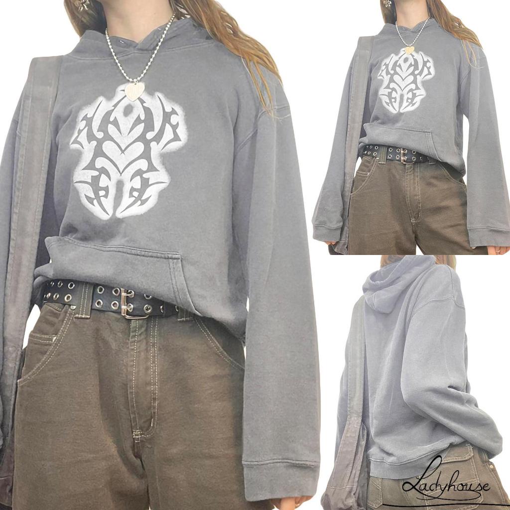 Áo Hoodie Tay Dài Dáng Rộng In Họa Tiết Vintage Phong Cách Harajuku Thời Trang Xuân Thu Cho Nữ